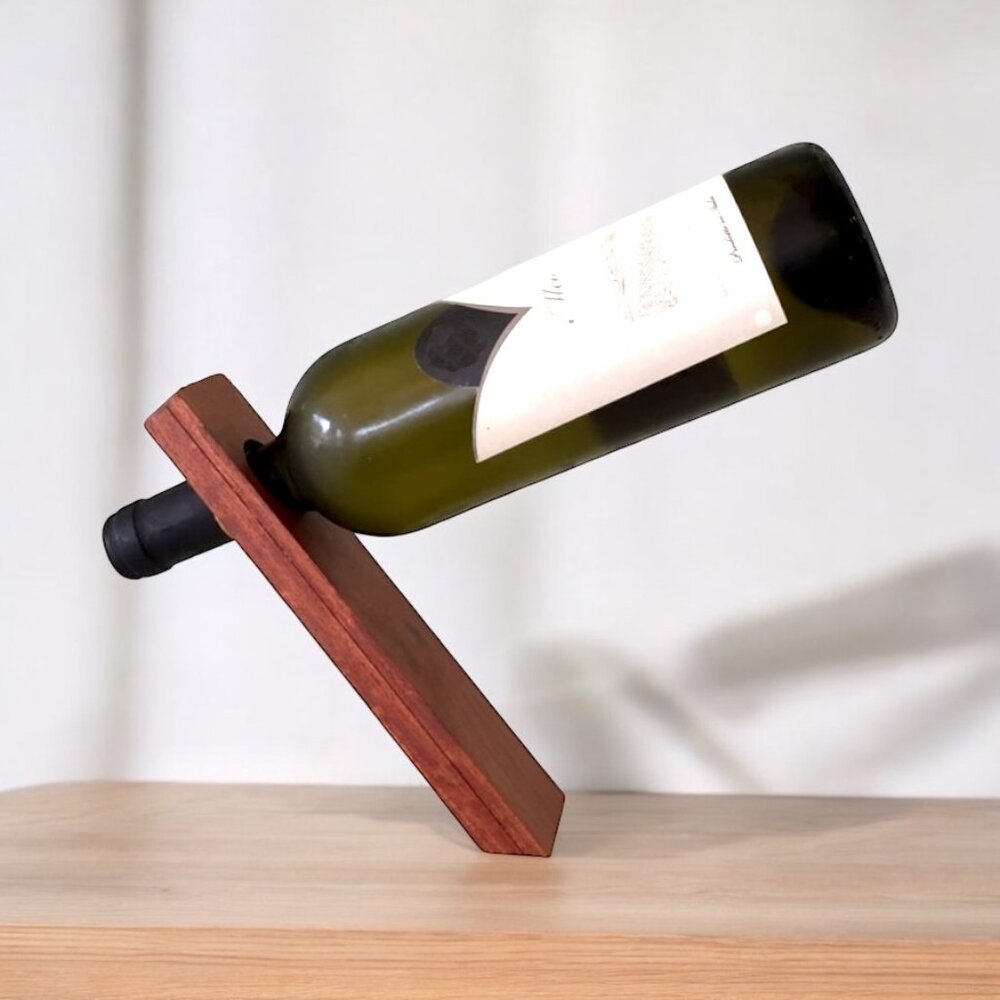 Wood Wine Bottle Holder Gravity Defying Novelty by Inova Vintage *no bottle*